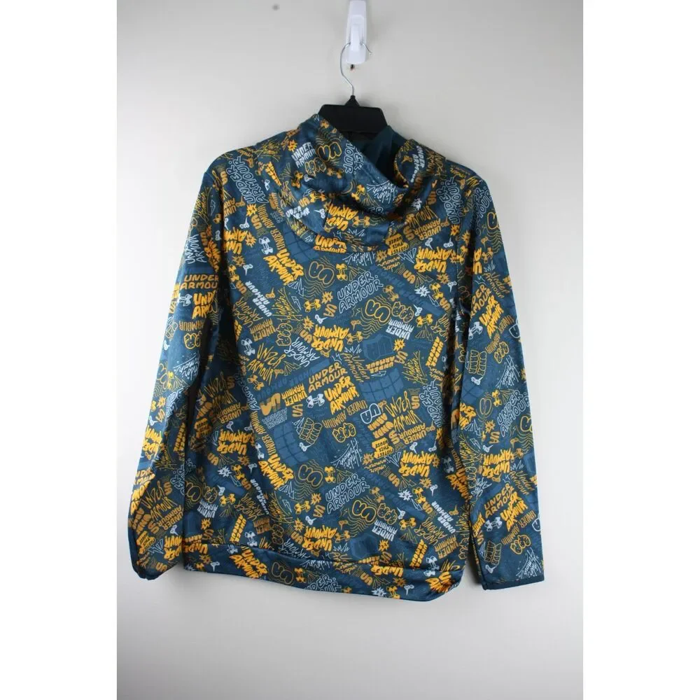 Under Armour Boys Youth XL YXL Graffiti Print Pullover Hoodie Blue Orange
